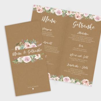 Menü- und Getränke "Kraft White Roses" DIN Lang Klappkarte