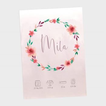Preview: Geburtsposter "Blumenkranz Rosé" | Geburtstafel | Geburtsdaten | Geburtsbild | Geburt Geschenk