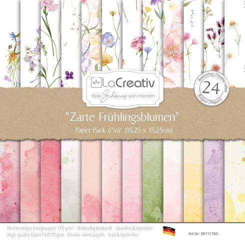 LaCreativ - Designpapier "Zarte Frühlingsblumen" Paper Pack 6x6" - 24 Bogen
