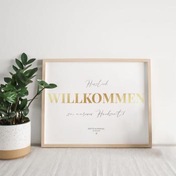 Metallicposter "Willkommen" | Goldposter | Willkommensschild | Hochzeitstafel | Personalisiertes Poster