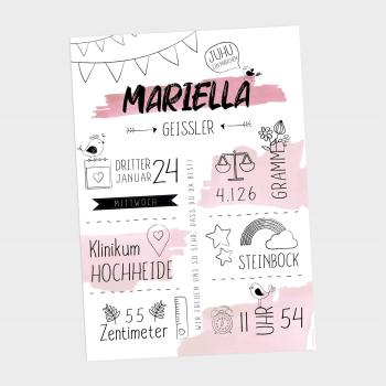 Preview: Geburtsposter "Sketch" | Geburtstafel | Geburtsdaten | Geburtsbild | Geburt Geschenk