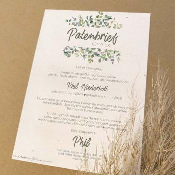 Preview: Patenbrief "Eukalyptus" | Taufgeschenk | Taufe | Patengeschenk | personalisiert