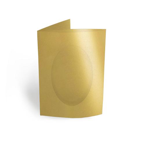 Passepartoutkarte oval 3-Fach DIN A6 in metallic gold