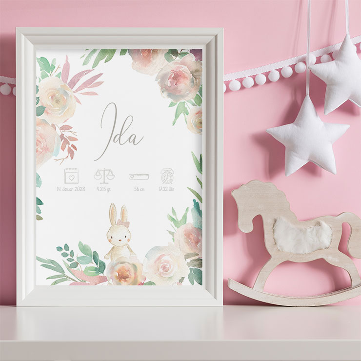 Personalisiertes Geburtsbild A4 – Mit Namen, Datum, Uhrzeit & Gewicht, Individueller Kunstdruck Als Baby-Geschenk, Junge Oder Mädchen