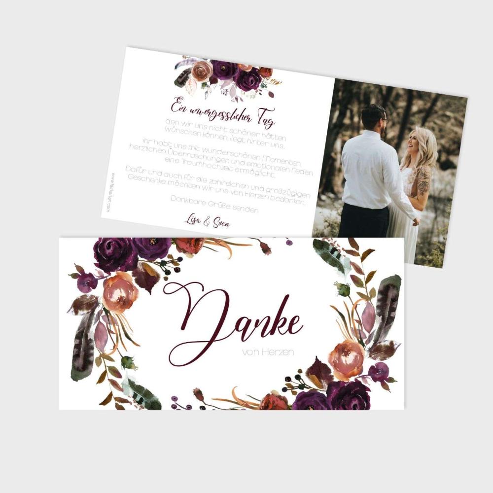 Einladung "Boho Violett-Flower" DIN Lag
