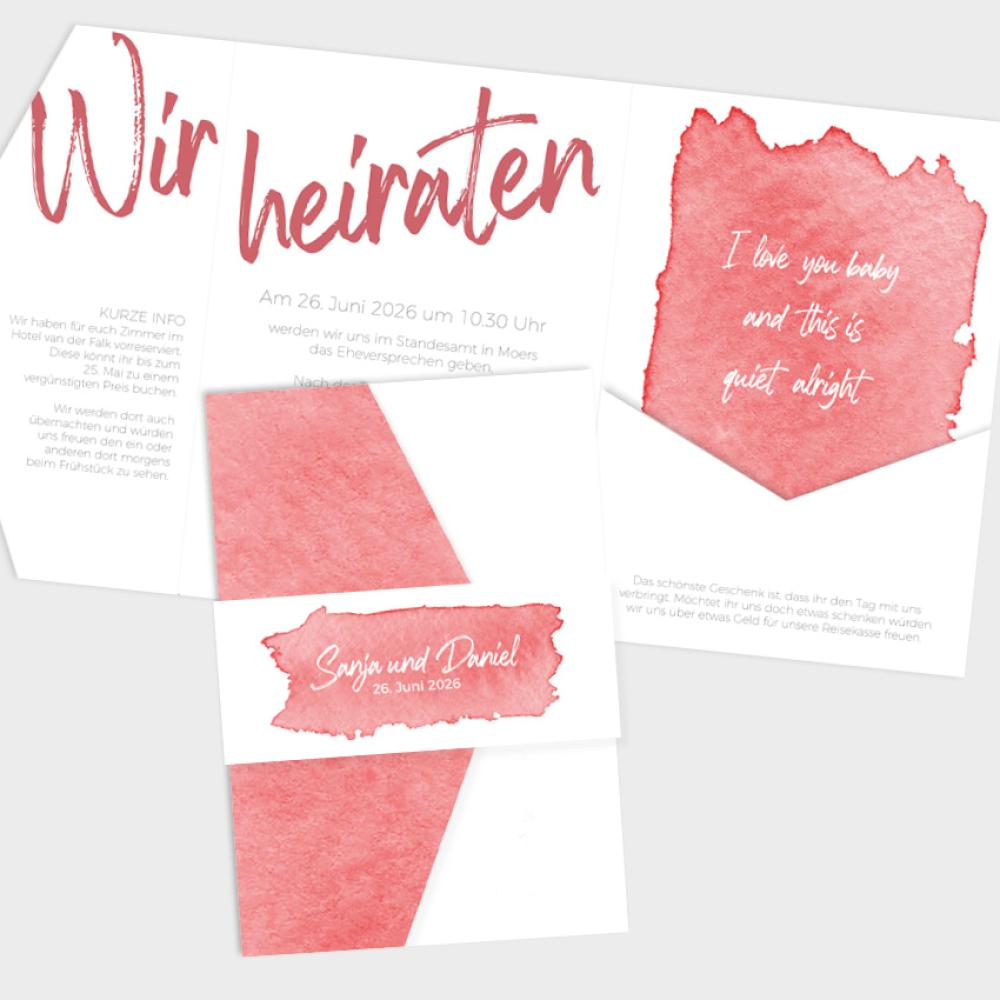 Pocketfold Einladung "Watercolor-Brush | Rot" B6 