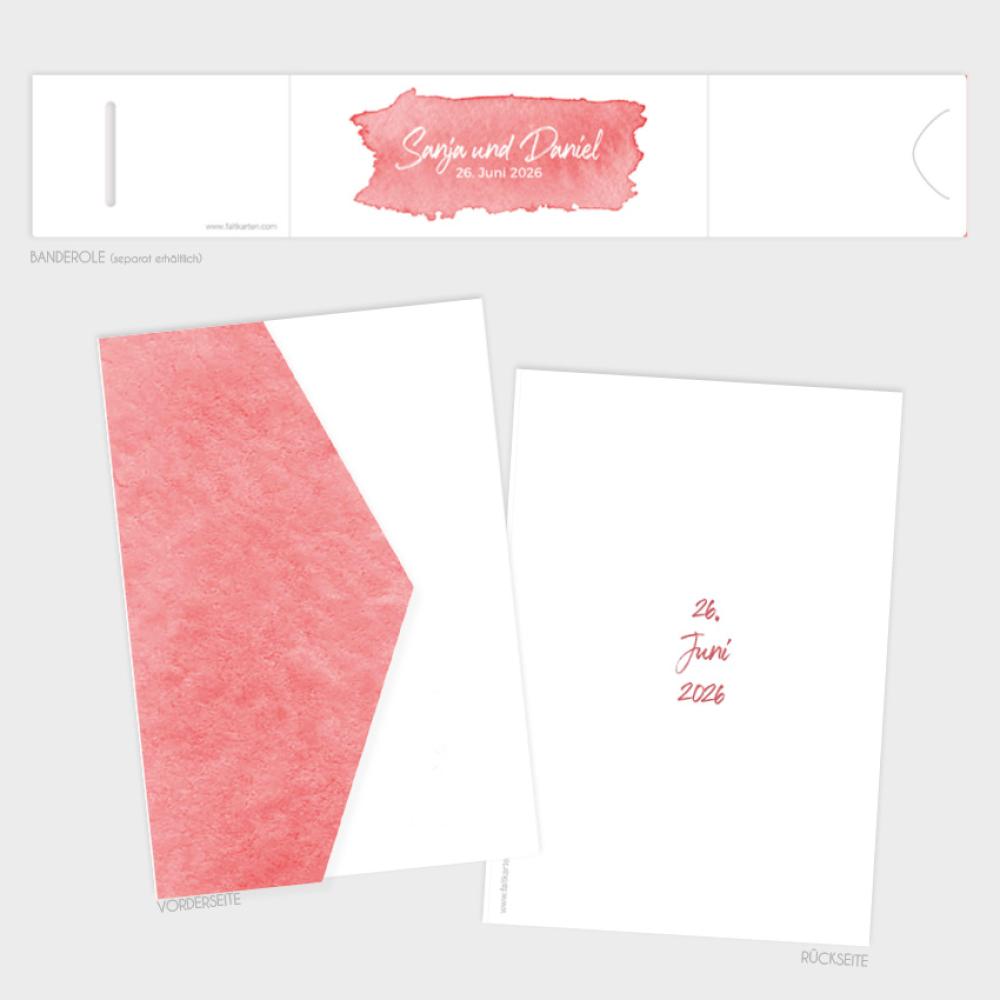 Pocketfold Einladung "Watercolor-Brush | Rot" B6