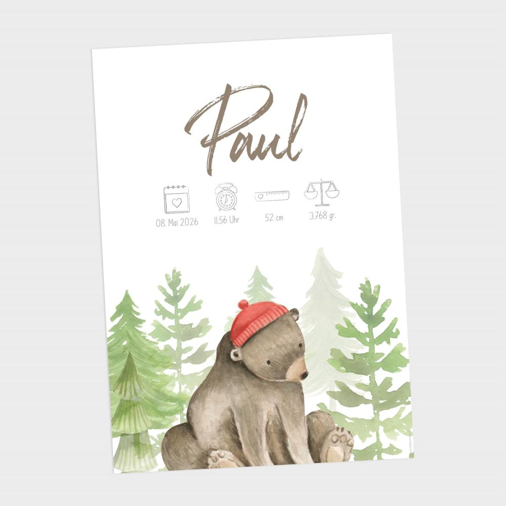 Geburtsposter "Bär" | Geburtstafel | Geburtsdaten | Geburtsbild | Geburt Geschenk