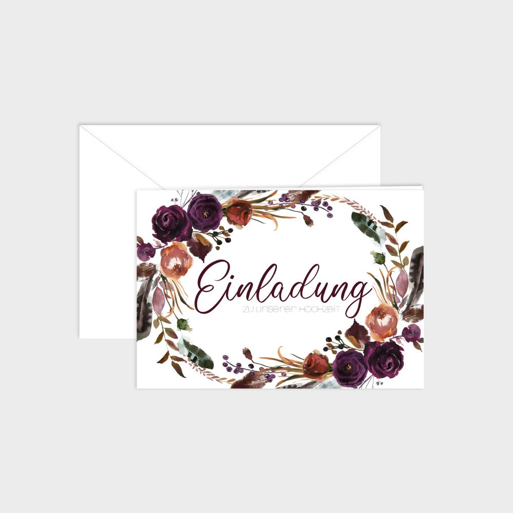 Einladung "Boho Violett-Flower" DIN B6 Klappkarte