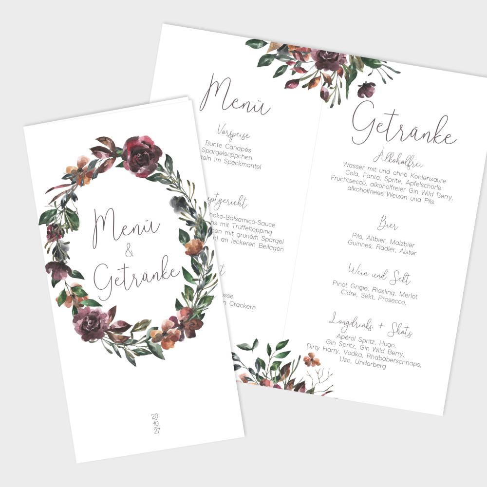 10x Hochzeit Menükarten DIN Lang - Rustikal Kraftpapier Look