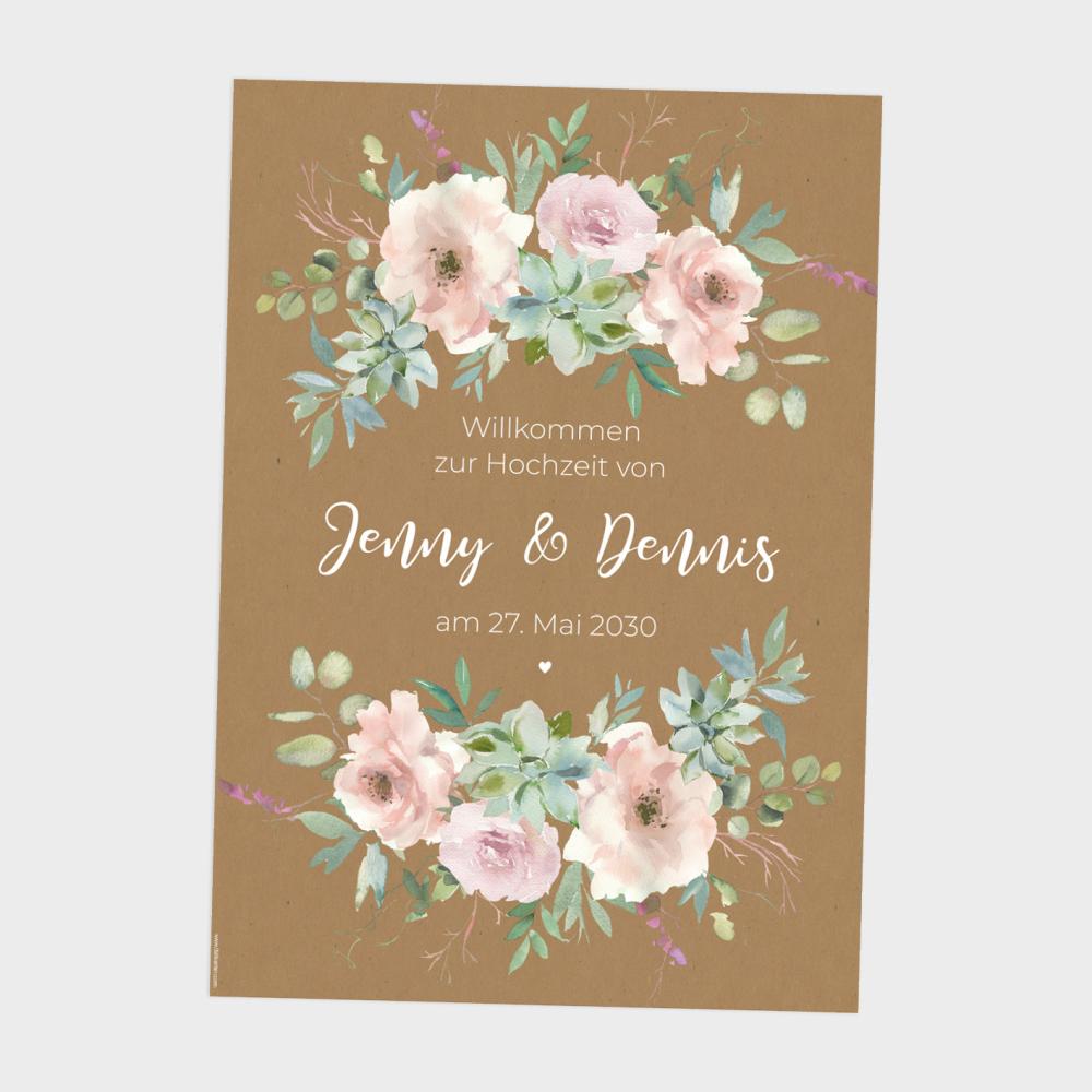 Willkommensschild "Kraft White Roses" DIN A3 