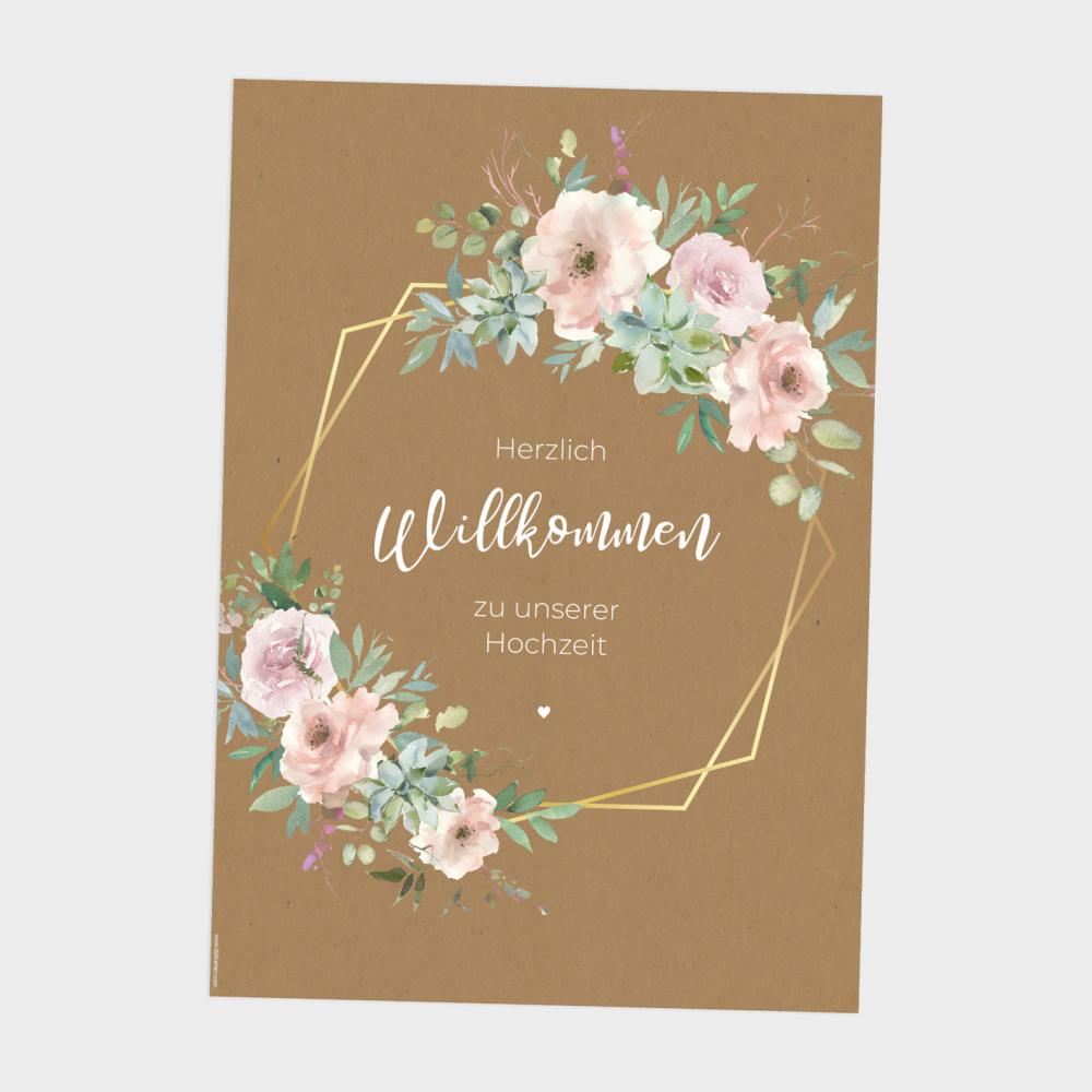 Willkommensschild "Kraft White Roses" DIN A3 