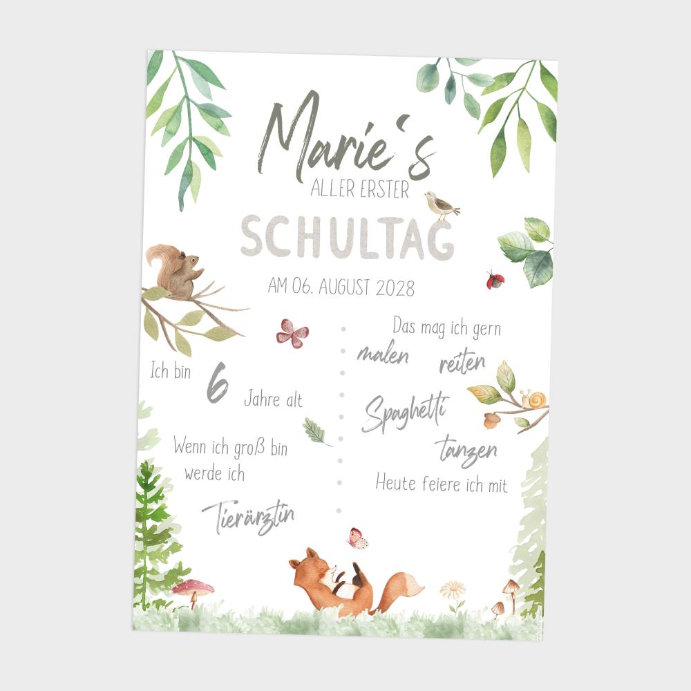 Einschulungsposter "Waldtiere" | Einschulung | Meilensteintafel | Geschenk 1. Geburtstag | Personalisiertes Geschenk