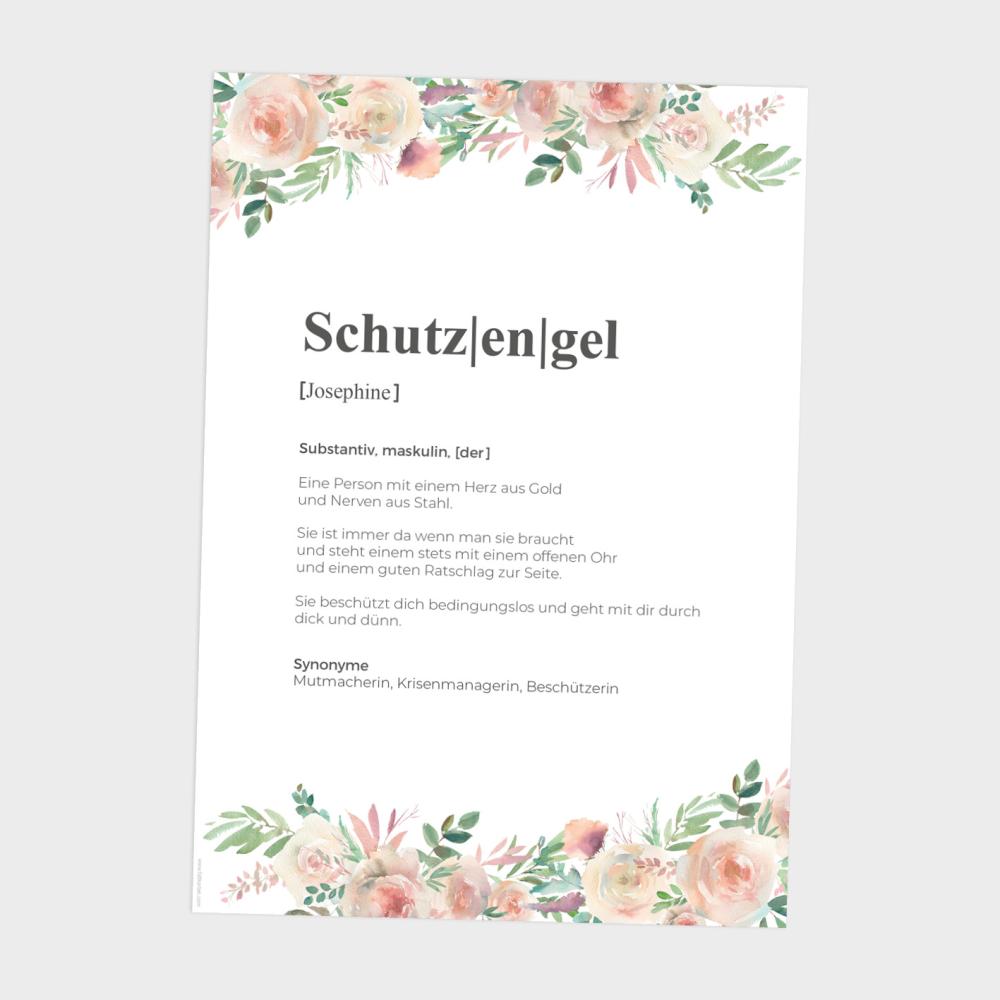 Definitionsposter "Schutzengel 2" | Geschenkidee | Personalisiert | individuelles Bild | Wörterbuch