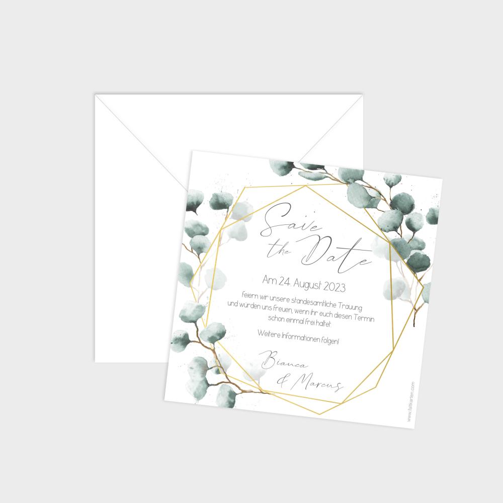 Save the Date "Geometric Eukalyptus" Quadrat 15x15