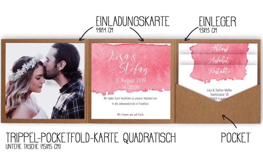 Trippel-Pocketfold Karte quadratisch (15x15cm)