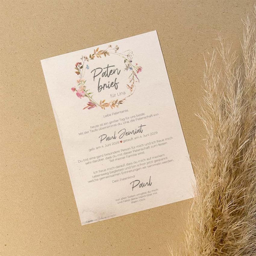 Patenbrief "Vintage Garden" | Taufgeschenk | Taufe | Patengeschenk | personalisiert