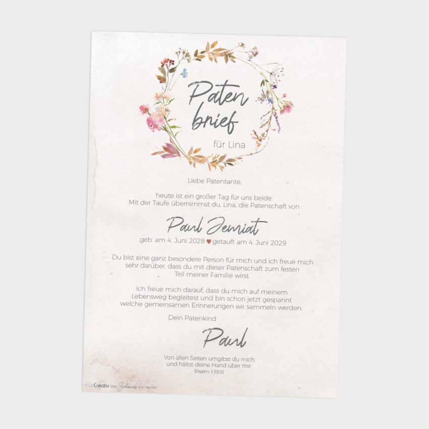 Patenbrief "Vintage Garden" | Taufgeschenk | Taufe | Patengeschenk | personalisiert