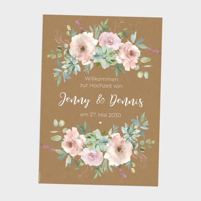Willkommensschild "Kraft White Roses" DIN A3 