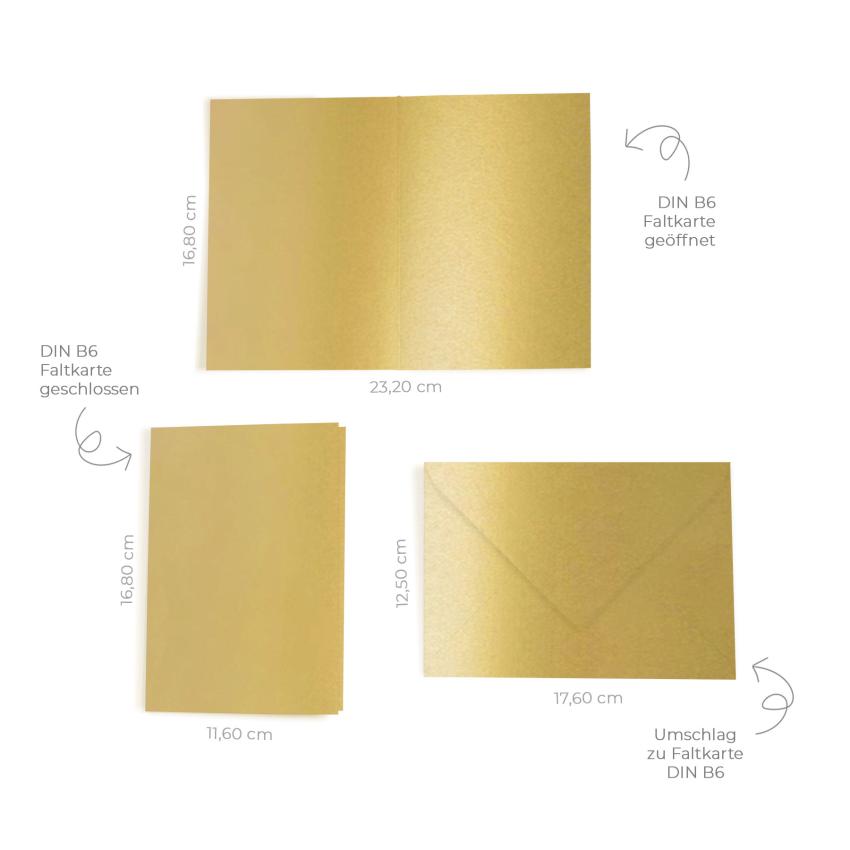 Faltkarte mit Briefumschlag DIN B6 in metallic gold