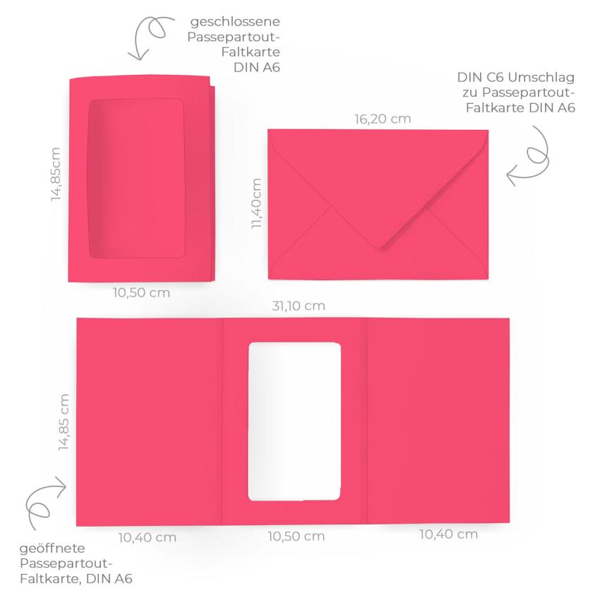 Passepartoutkarte mit rechteckigem Ausschnitt und Briefumschlag, DIN C6 in fuchsia