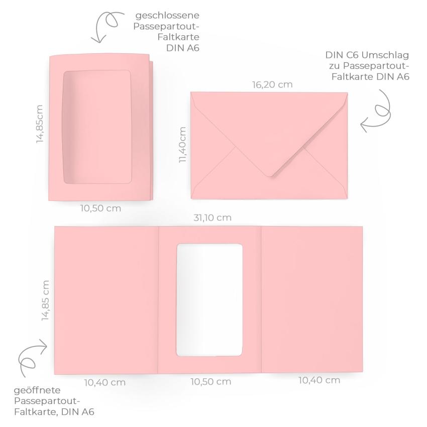 Passepartoutkarte mit rechteckigem Ausschnitt und Briefumschlag, DIN C6 in babypink