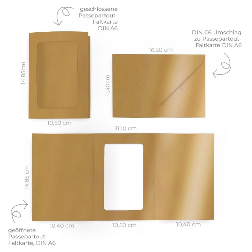 Passepartoutkarte mit rechteckigem Ausschnitt und Briefumschlag, DIN C6 in metallic coffee