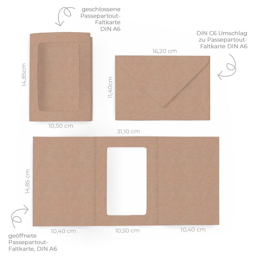 Passepartoutkarte mit rechteckigem Ausschnitt und Briefumschlag, DIN C6 in kraft rosé
