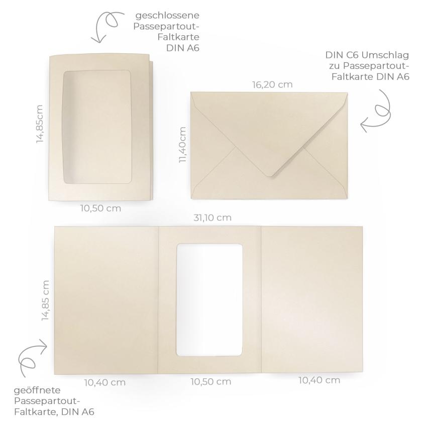 Passepartoutkarte mit rechteckigem Ausschnitt und Briefumschlag, DIN C6 in metallic champagner