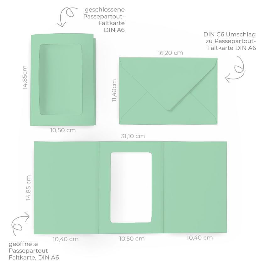 Passepartoutkarte mit rechteckigem Ausschnitt und Briefumschlag, DIN C6 in pastell grün