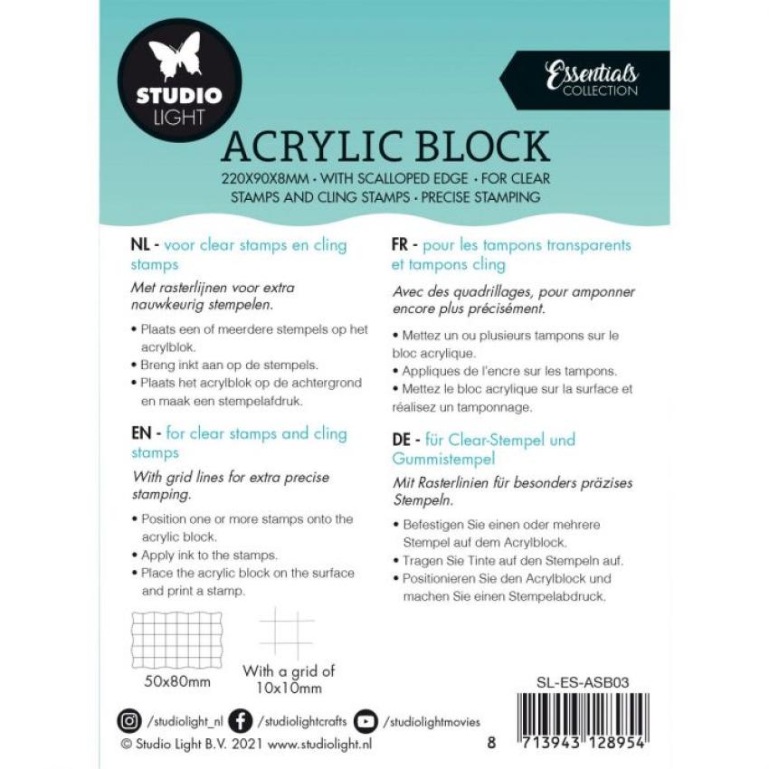 Studio Light -  Essentials acrylic block for clear and cling stamps with grid 5x8