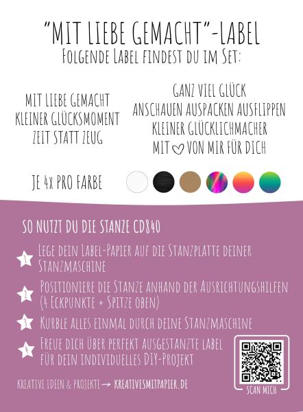 Kulricke Designpapier - "Mit Liebe gemacht " Label Papier A7