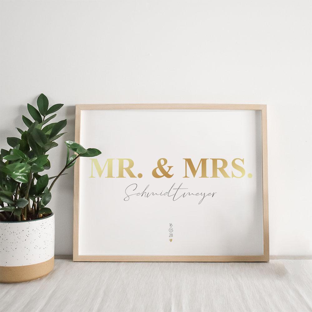 Metallicposter "Mr+Mrs" | Goldposter | Familienposter | Personalisiertes Poster | Wanddeko