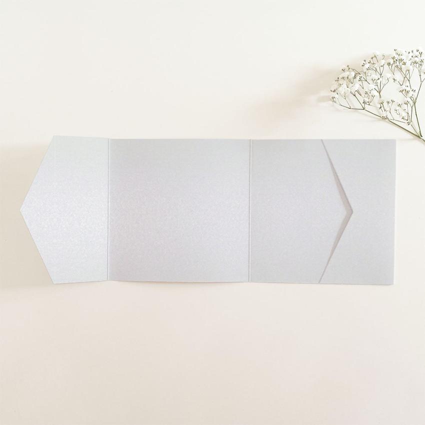 Pocketfold-Karte Quer-Format quadratisch (15x15) Premium-Karton "Metallic Perlweiss" Basic Line