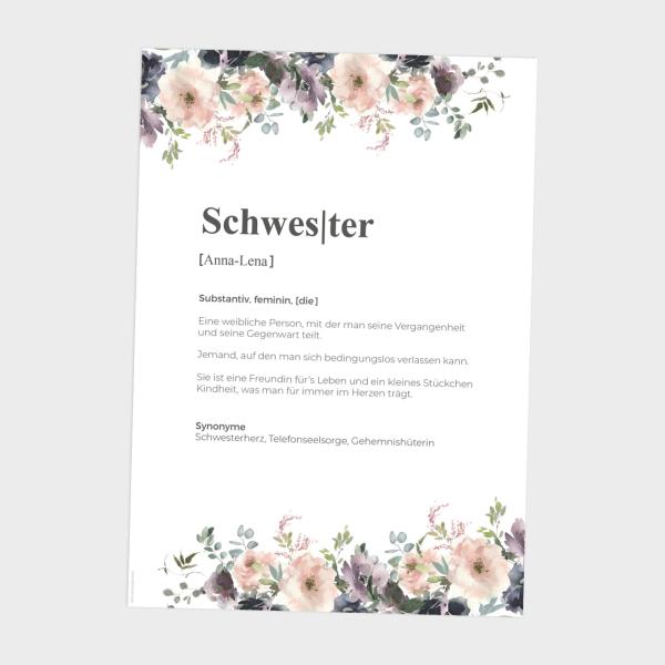 Definitionsposter "Schwester 2" | Geschenkidee | Personalisiert  | individuelles Bild | Wörterbuch