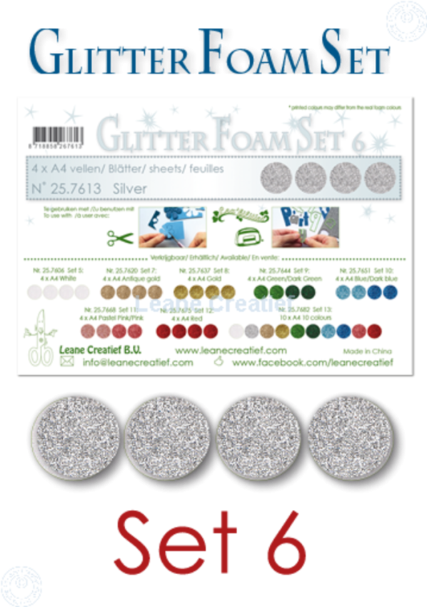 Leane Creatief - Glitzer Schaumstoffplatten "Silver" Glitter Foam Sheets A4
