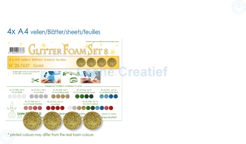Leane Creatief - Glitzer Schaumstoffplatten "Gold" Glitter Foam Sheets A4