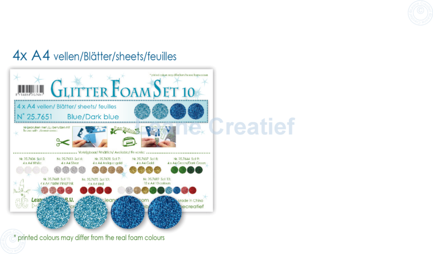 Leane Creatief - Glitzer Schaumstoffplatten "Blue/Dark Blue" Glitter Foam Sheets A4