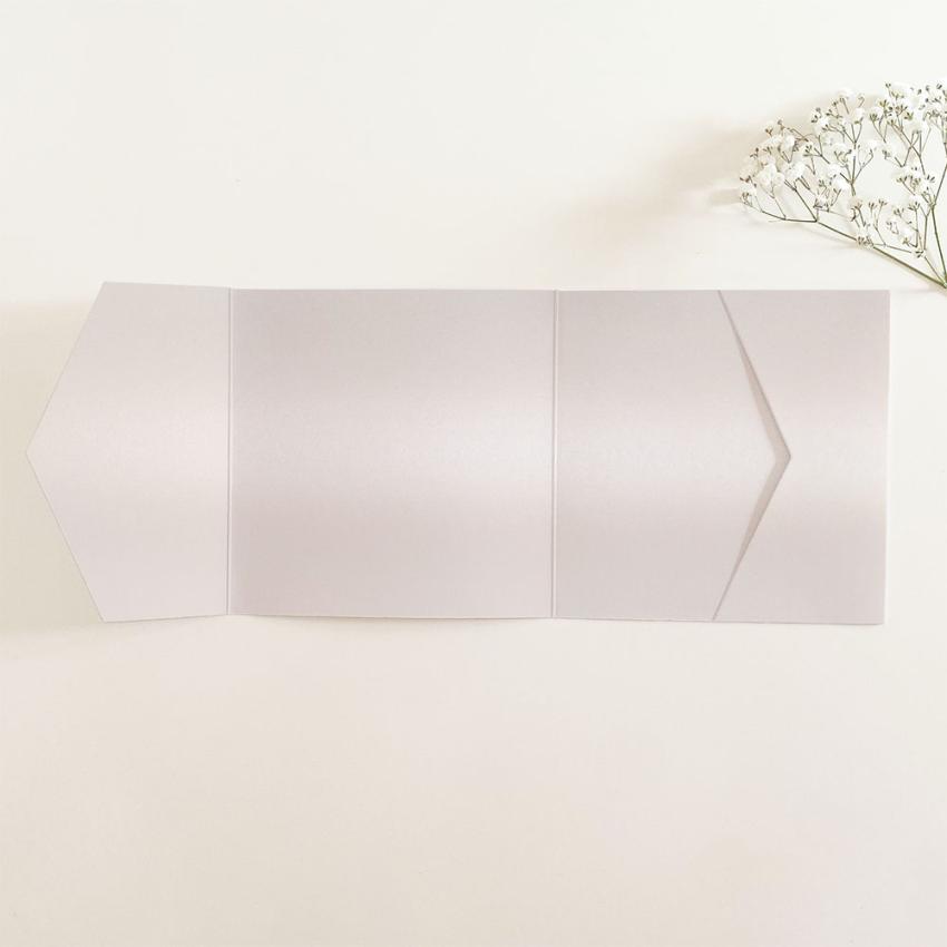 Pocketfold-Karte Quer-Format quadratisch (15x15) Premium-Karton "Perlmutt Weissgold" Basic Line