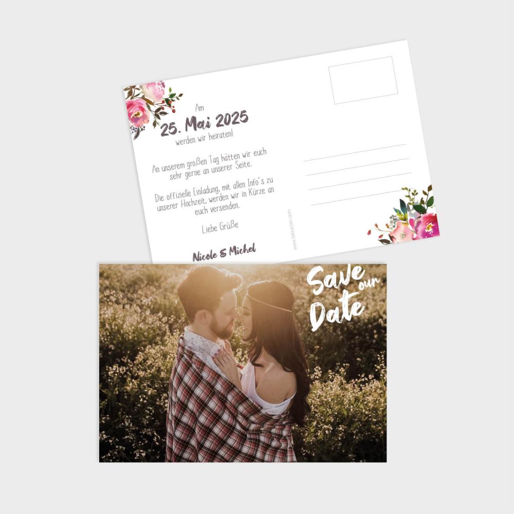 Save the Date "Pink Bunch" DIN B6 Postkarte