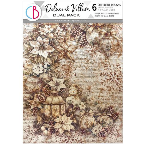 Ciao Bella - Designpapier "Winter Season" Deluxe Pearl Copper & Vellum Dual Paper Pack A4 - 6 Bogen