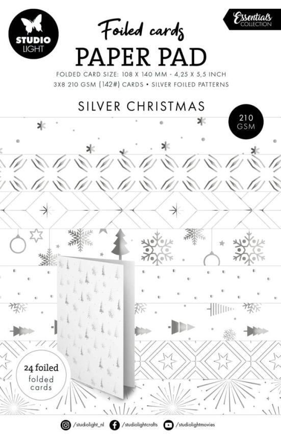 Studio Light - Foliertes Papier "Silver Christmas" Foiled Cards Paper Pad 10,8x14cm - 24 Bogen