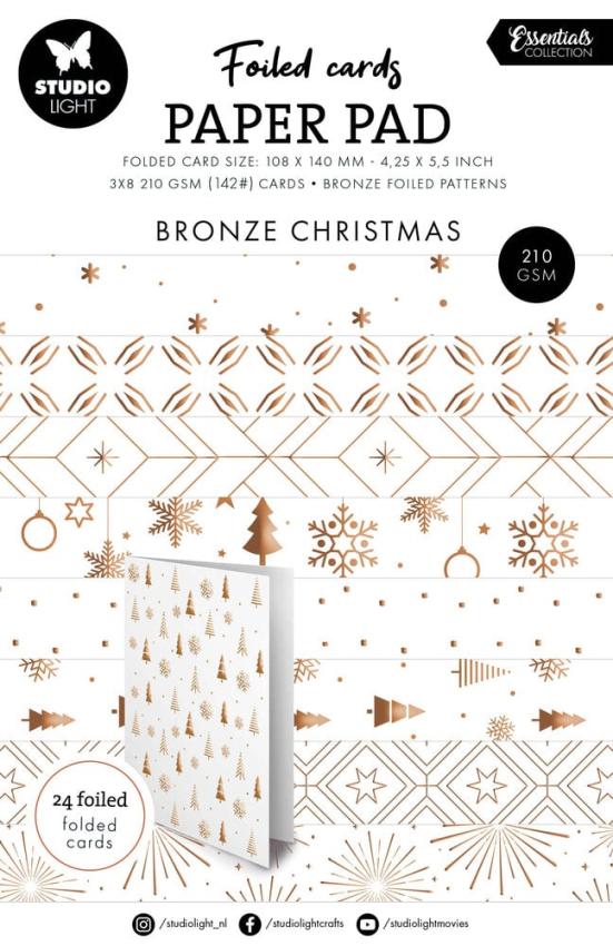 Studio Light - Foliertes Papier "Bronze Christmas" Foiled Cards Paper Pad 10,8x14cm - 24 Bogen