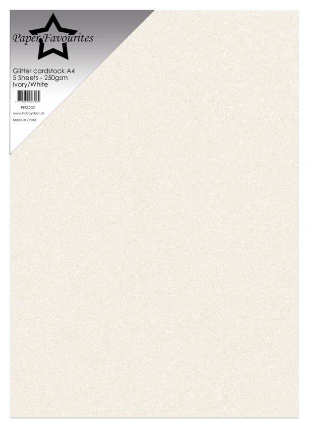 Paper Favourites - Glitzerkarton "Ivory/White" Glitter Cardstock  A4 - 5 Bogen