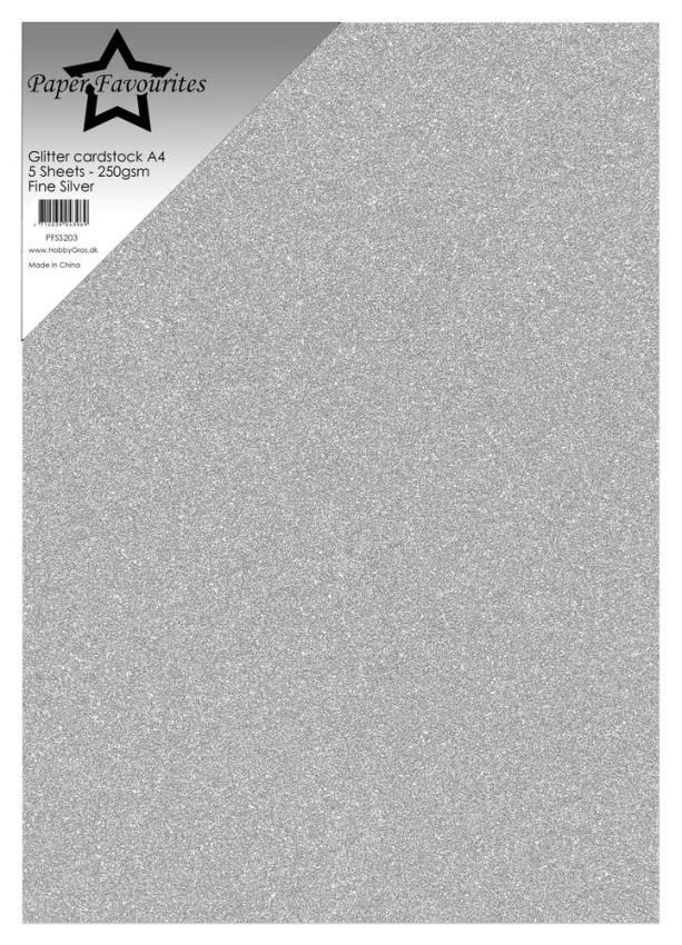Paper Favourites - Glitzerkarton "Fine Silver" Glitter Cardstock  A4 - 5 Bogen