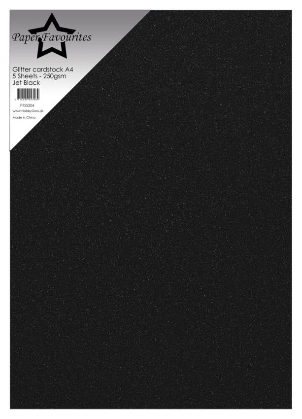 Paper Favourites - Glitzerkarton "Jet Black" Glitter Cardstock  A4 - 5 Bogen