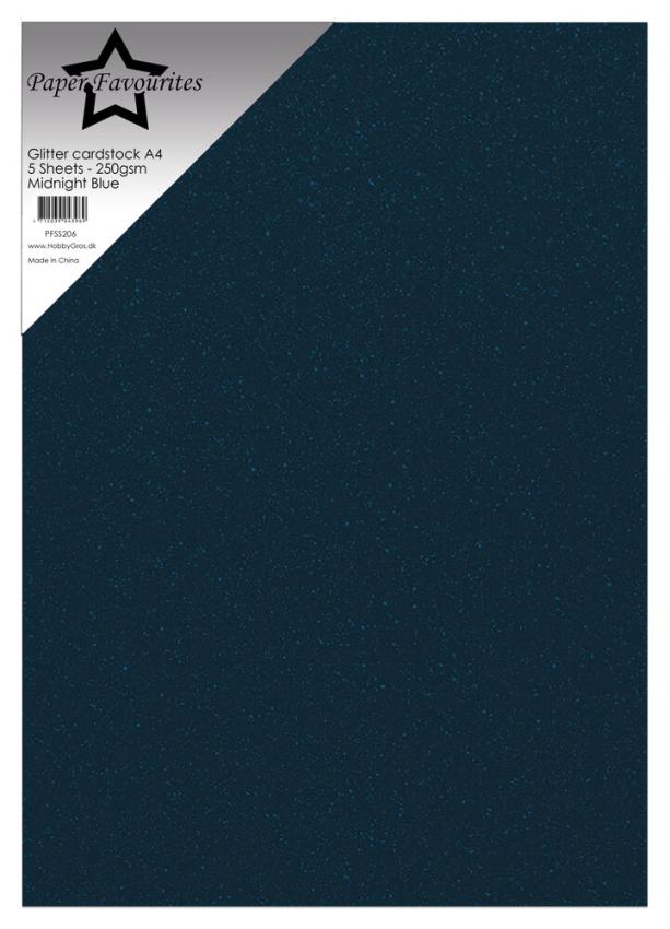 Paper Favourites - Glitzerkarton "Midnight Blue" Glitter Cardstock  A4 - 5 Bogen