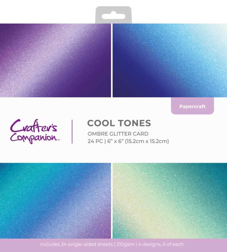 Crafters Companion - Glitzerkarton "Cool Tones" Ombre Glitter Pad 6x6 Inch - 24 Bogen 