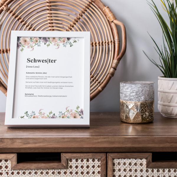 Definitionsposter "Schwester 2" | Geschenkidee | Personalisiert  | individuelles Bild | Wörterbuch