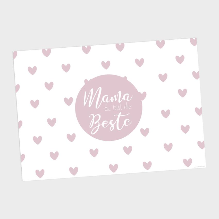 Spruchposter "Rosa Herzen" quer | Geschenkidee | Personalisiert  | Muttertag | Wanddeko